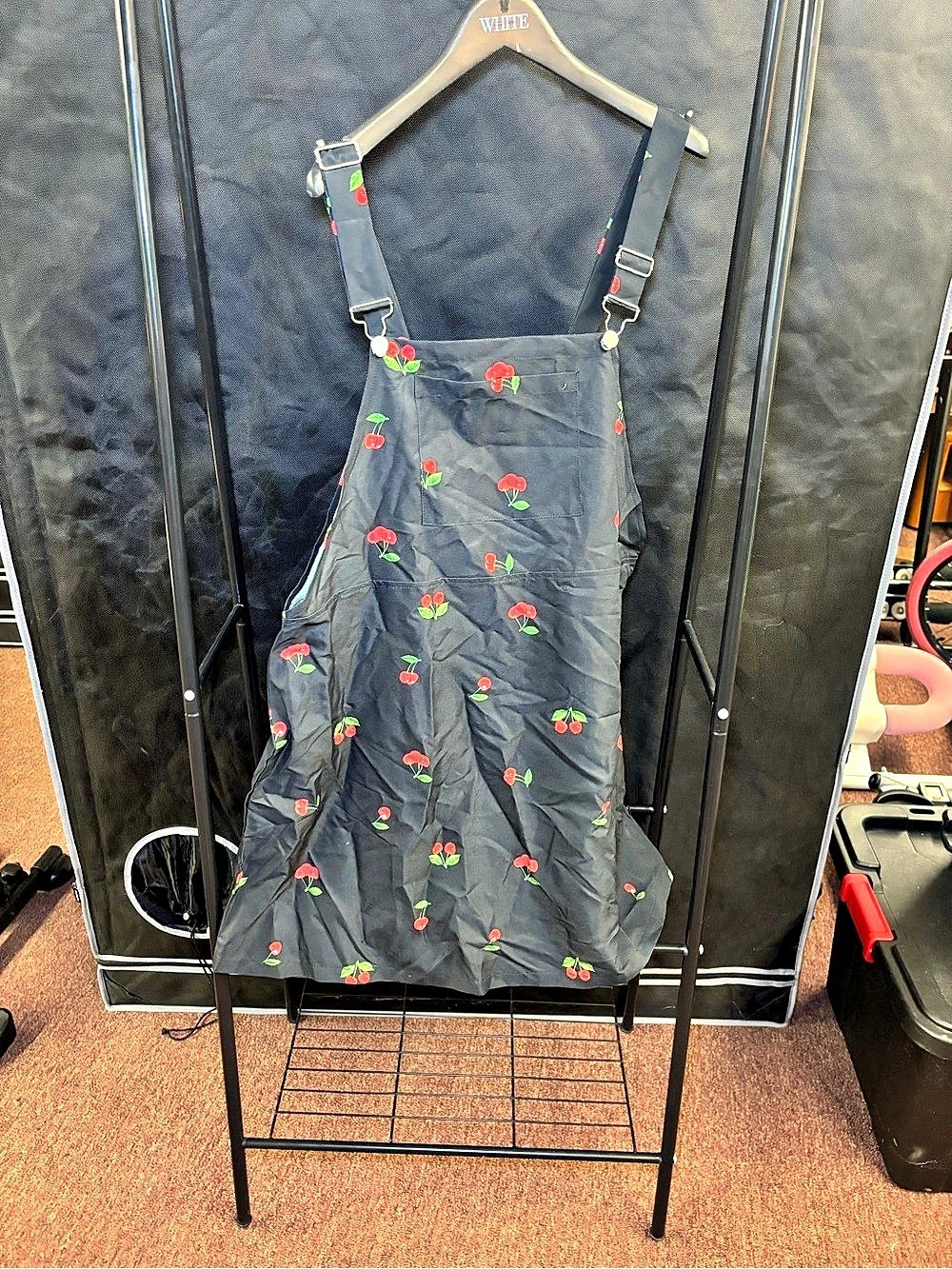 SHEIN Cherry Overall Dress in Black & Red Size 2XL Like New